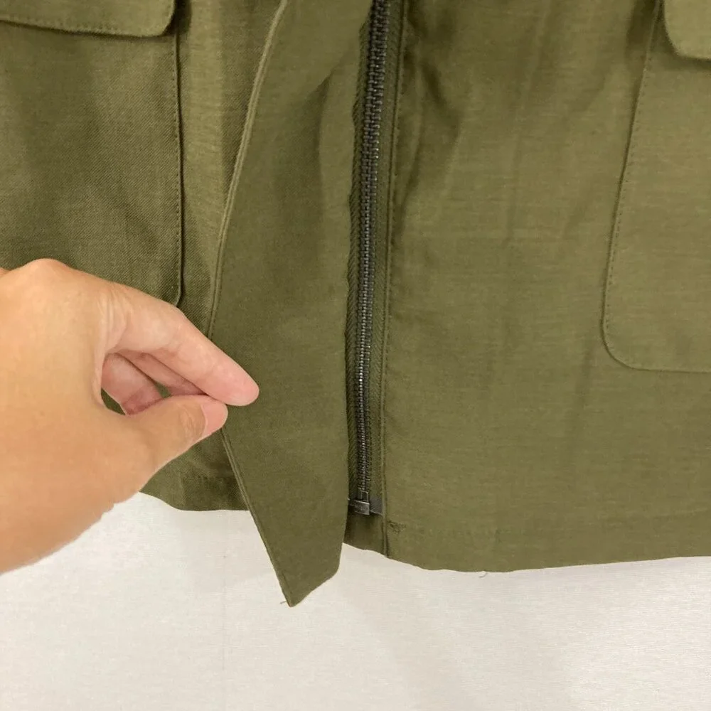 New Nine West size XL Green Olive Soft Comfy Rolled Sleeve Full Zip Jacket - Picture 4 of 11
